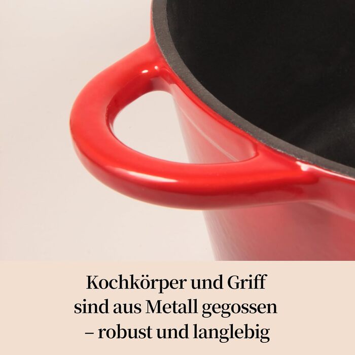 Чавунна форма для запікання 24 см, емальована з кришкою, включаючи 1 пару силіконових рукавиць Nilpferd