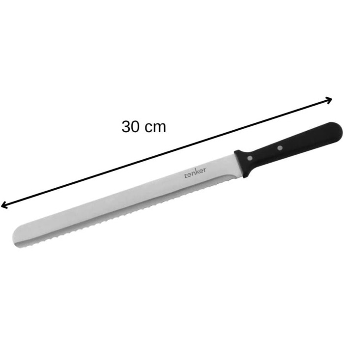 Нарізка для торта Zenker 7705, кондитерська Ø26 / 28 см, набір тортів з ножем для торта та основою для підйому торта, аксесуари для торта з нержавіючої сталі, кількість 1 x набір з 3 шт. , колір срібло (кондитерський ніж)