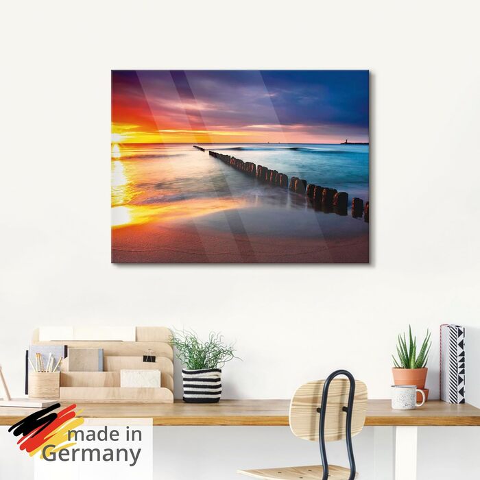 Настінний декор скляні картини настінна картина скляна картина цільна 40x40 см квадрат пляж море сонце карибський пейзаж узбережжя схід сонця морський S7LE (Балтійське море Пляж 2, 20Д x 20Ш см)