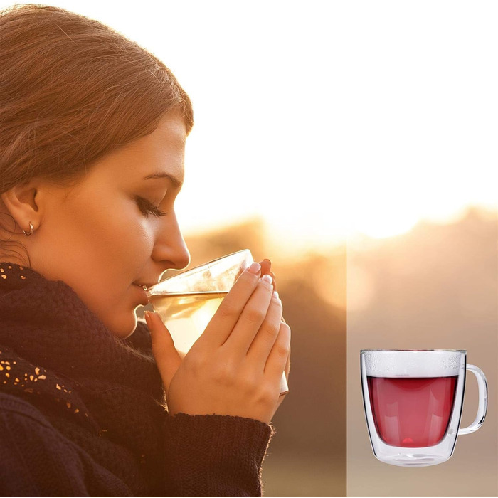 Співачка Келихи з подвійними стінками, набір склянок із 6 предметів, з подвійними стінками, термосклянки Кава 330 мл без ручки (чайні склянки)