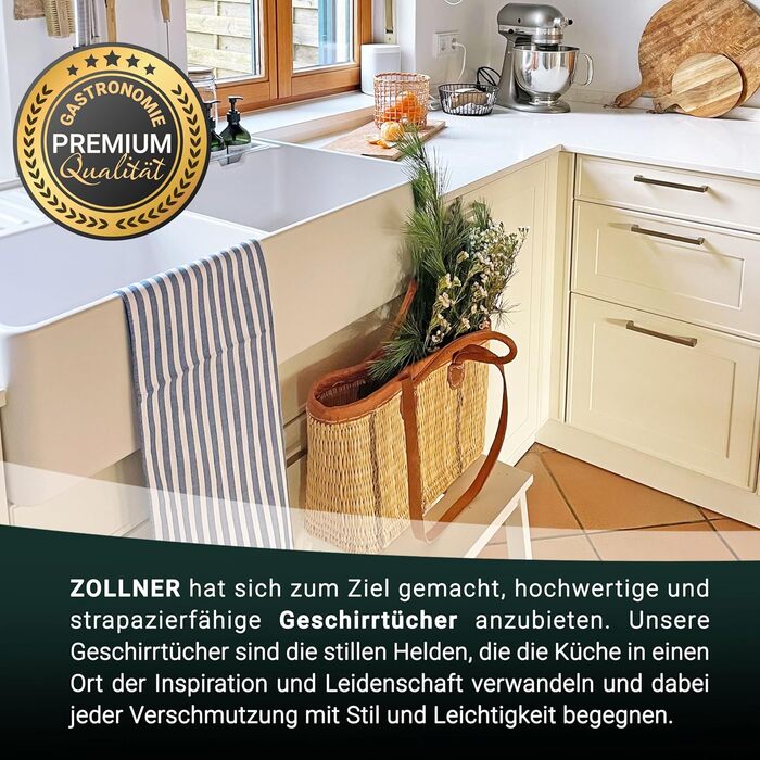 Набір кухонних рушників ZOLLNER із 5 бавовняних рушників 50x70 см вбираючі та міцні кухонні рушники можна прати до 60C у смужку якість для громадського харчування сертифіковано Oeko-Tex (синій)