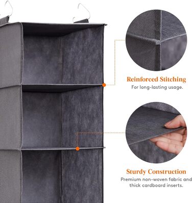 Подвесная полка Lifewit из 2 предметов, органайзер для шкафа, шкаф с подвесной системой, хранение для подвешивания ткани, органайзер для гардероба, складной и компактный с металлическими крючками, 5 отделений, серый серый 5 отделений x 2