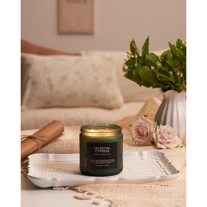 Ароматичні свічки M&SENSE з кавою у скляній банці з 2 гнітами 330 г, час горіння 70 годин, свічка з натурального соєвого воску для спальні, кухні, декору дому, подарункова свічка для чоловіків та жінок, смажена кава (зелена)