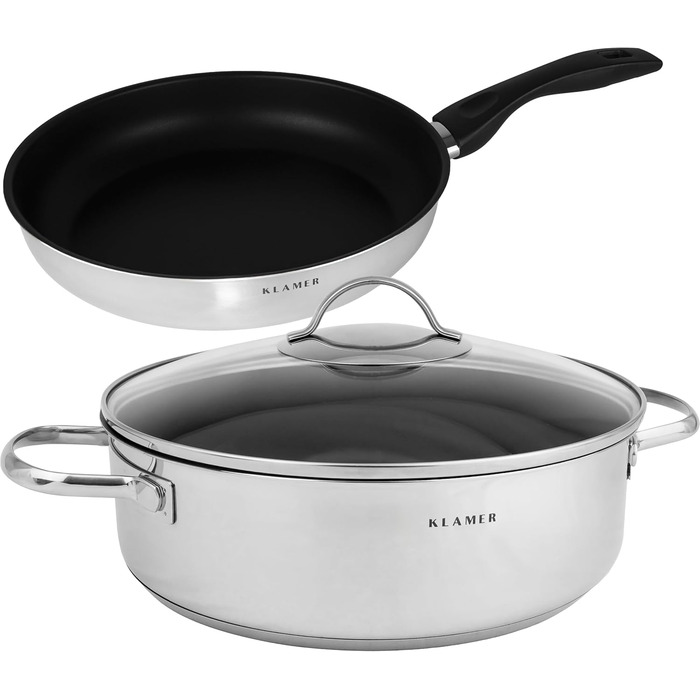 Кастрюля 28 см и сковорода сервировочная 28 см с крышкой, набор 3 предмета Klamer