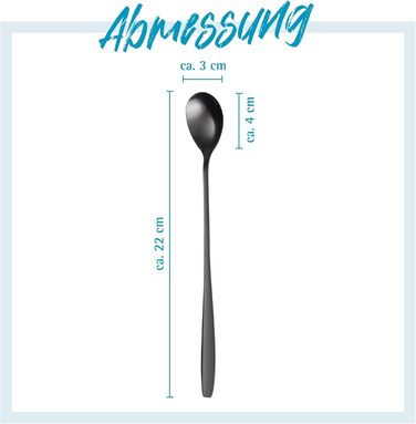 Набір ложок GRWE для лате макіато, золотистий, 6 предметів, 22 см, довгі ложки, ложки для коктейлів, десертні ложки, ложки для морозива, ложки для кави з льодом, нержавіюча сталь, можна мити в посудомийній машині (чорний)