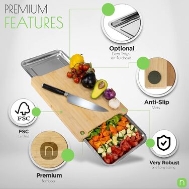 Обробна дошка з 2-ма висувними ящиками, бамбукове дерево ‎40 x 29 см Naturlik