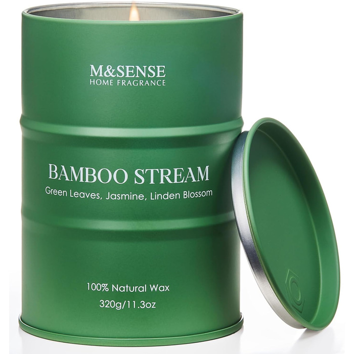 Ароматичні свічки M&SENSE з натурального соєвого воску, натуральна соєва свічка для домашнього декору, тривале горіння до 70 годин, класні подарунки-свічки для чоловіків і жінок (320 г, бамбуковий потік)