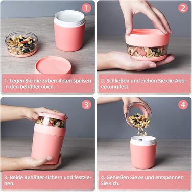 Стаканчик для пластівців 750 мл зі складаною ложкою, рожевий Swkien