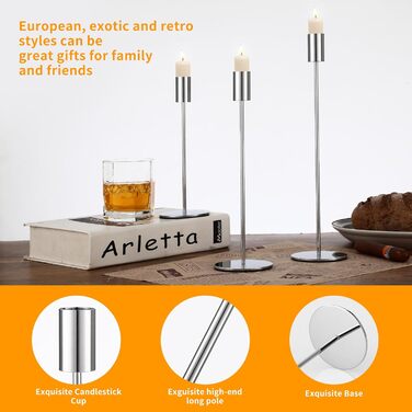 Набір із 6 свічників, канделябри-свічки 33/28/23 см, високі свічники, декоративні вінтажні металеві свічники для святкування днів народження, річниць, весіль, декору дому (чорний) Чорний 6 шт. (срібний 6 шт. )