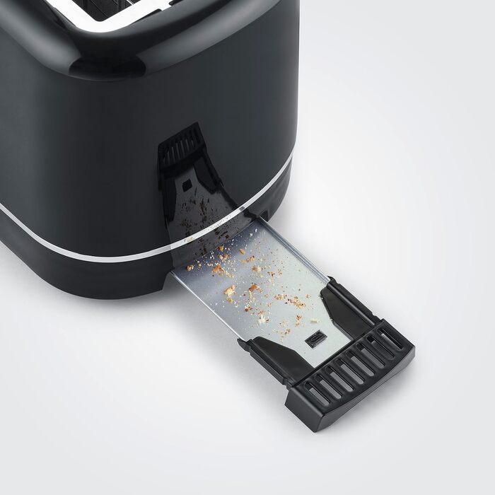 Автоматичний тостер SEVERIN, маленький тостер на 2 скибочки, якісний чорний тостер для підсмажування, розморожування та розігріву, 850 Вт, чорний, AT 4321 чорний / сріблястий