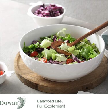 Большие сервировочные миски DOWAN 24,1 см, сервировочная миска для пасты с белым салатом, набор фарфоровых мисок для смешивания, прочные и штабелируемые, набор из 2 шт. , 2,5 QT