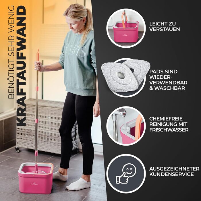 Набір швабри з відром 160 см рожевий ALANBERG