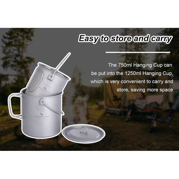 Кемпинговая титановая чашка с крышкой и откидной ручкой для 1 человека 750 мл. iBasingo