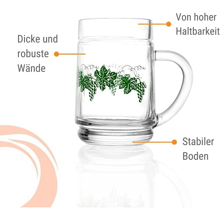Набір винних кухлів 0,25 л з декором виноградного листя, 6 предметів, Stölzle Lausitz