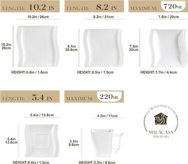 Серія Flora, 30 шт. Набір посуду з мармурової порцеляни Комбінований обідній сервіз з 6 кавовими чашками, 6 блюдцями, 6 десертними тарілками, 6 суповими тарілками та 6 плоскими тарілками (білими, 30 шт. комбінованим сервізом)