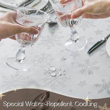 Велика різдвяна скатертина Romanstile, яку можна прати та вона водовідштовхувальна, жакардові зірки та сніжинки, квадратна скатертина XXL для зими, різдвяної прикраси, вечірки, Різдва (85 x 85 см, срібляста)