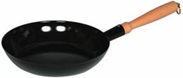 Сковорода для дровосека 26, CLASSIC - ЧЕРНАЯ ЭМАЛЬ, диаметр 26 см, высота 8,2 см, эмаль, с деревянной ручкой и кольцом для подвешивания, черная, индукционная, 0565-022