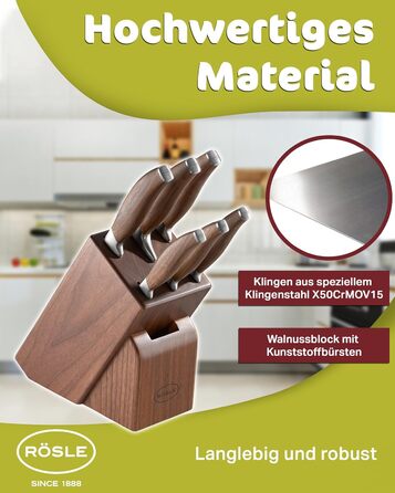 Блок ножів RSLE Basic Line - Високоякісний 6-предметний бамбуковий блок ножів з 5 кухонними ножами, набором гострих ножів зі спеціальної сталі та ергономічними ручками. Базовий 6-предметний блок ножів (7-предметний блок ножів Passion)