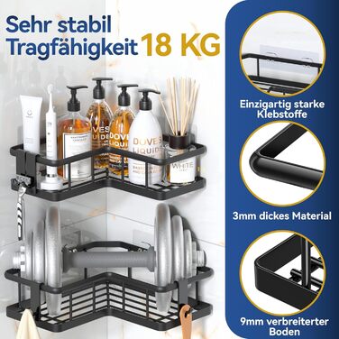 Набір кутових полиць для душу, 3 предмети, чорний YASONIC