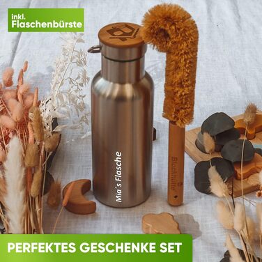 Ізольована пляшка преміум-класу з нержавіючої сталі I 1 л I зі щіткою з натуральної щетини I Герметична ізольована пляшка I Ізольована пляшка, яку можна мити в посудомийній машині для університету, офісу I Без BPA (нержавіюча сталь назва)