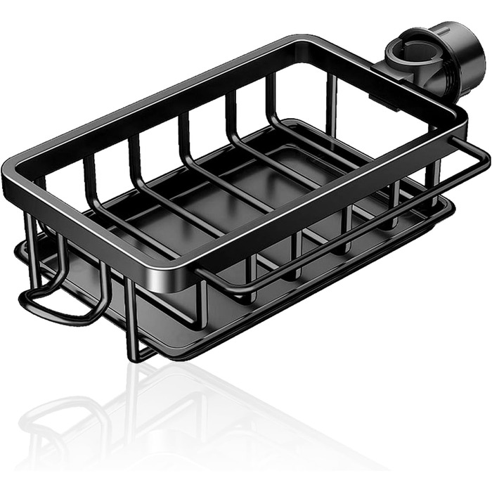 Органайзер для кухонного крана Baxnore з алюмінію, підвісна стійка для зливу крана з піддоном для крапель, тримач для губки для кухонної мийки, стійка для зливу кухні (чорний)