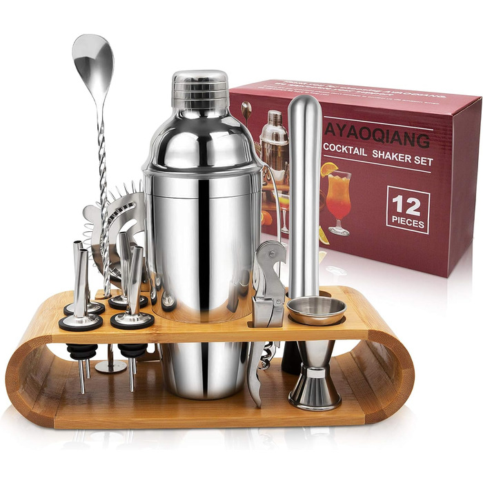 Коктейльний набір з 12 предметів з дерев'яною підставкою, мірною склянкою та барною ложкою AYAOQIANG
