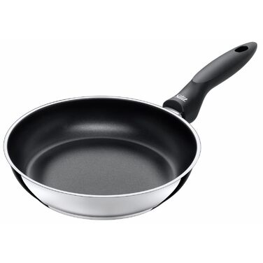 Сковорода індукційна 24 см, нержавіюча сталь з антипригарним покриттям, стійка до корозії, з пластиковою ручкою, підходить для всіх типів плит, витримує температуру в духовці до 70C, для делікатного смаження Сковорода 24 см