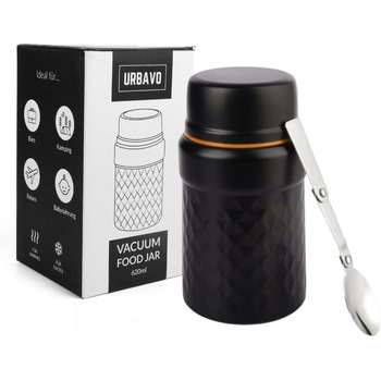 Мл термоконтейнер для їжі, ізольований харчовий контейнер з нержавіючої сталі, без бісфенолу А, герметичний з ложкою, ідеально підходить для супів, закусок і в дорозі (500 мл білий/чорний) (500 мл помаранчевий/чорний), 2i 500