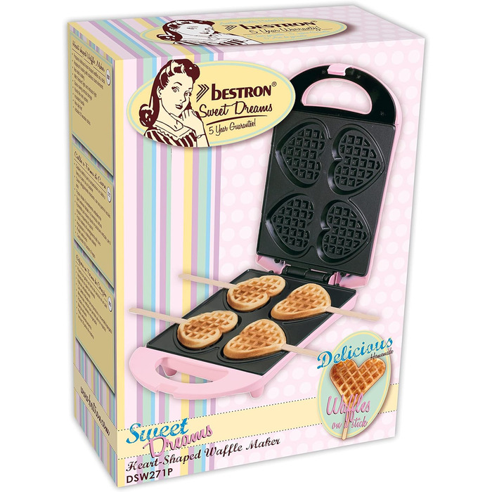 Вафельница для вафель в форме сердца на палочке 780 Вт, розовый Bestron