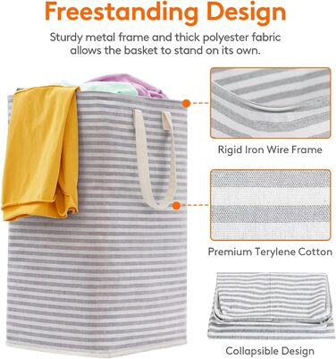 Корзина для сыпучего белья-органайзер с удлиненной ручкой, складной сборщик белья, корзина для хранения белья, портативный сортировщик белья для белья, одежды, одеял, подушек, корзин для белья, серый 75 л серый, 75L