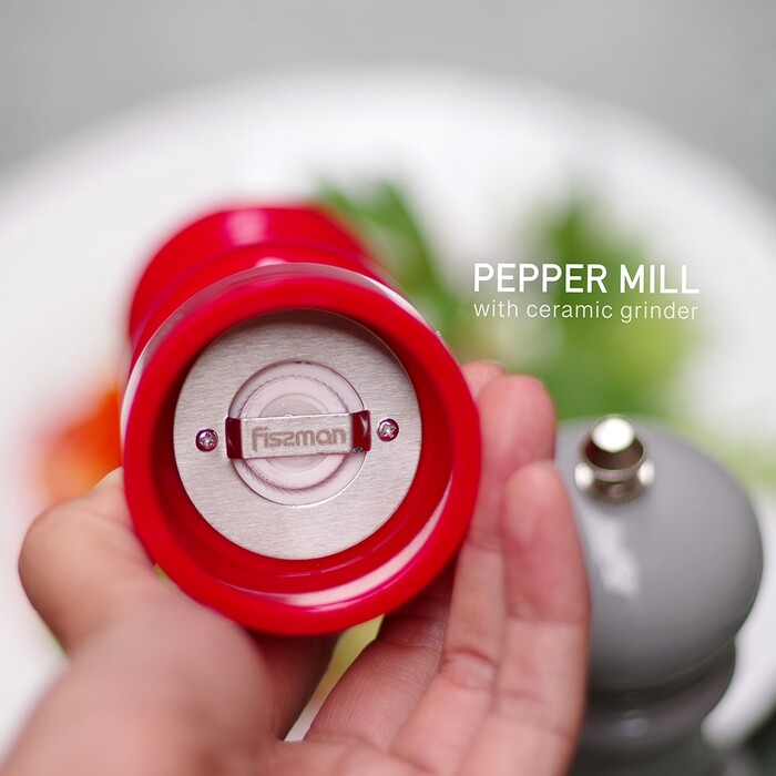 Мельница Fissman для соли и перца 17x6см, КРАСНЫЙ пластик, с керамическим механизмом (8214)