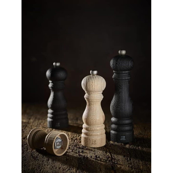 Подарочный набор Line - Мельница для перца Мельница для соли 12 см Воронка для специй - Классическая регулировка помола - Алюминий Сертифицированная PEFC древесина - Карбоновые краски (Paris Nature)