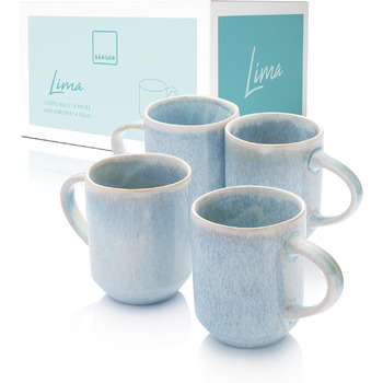 СПІВАЧКА Лімський столовий сервіз 12 шт. , набір тарілок 4 персони, набір фаянсового посуду, обідній сервіз в т.ч. обідня тарілка, десертна тарілка і глибока тарілка, посуд блакитно-бірюзовий з легким градієнтом і бежевим обідком (кавова кружка 4 шт. )