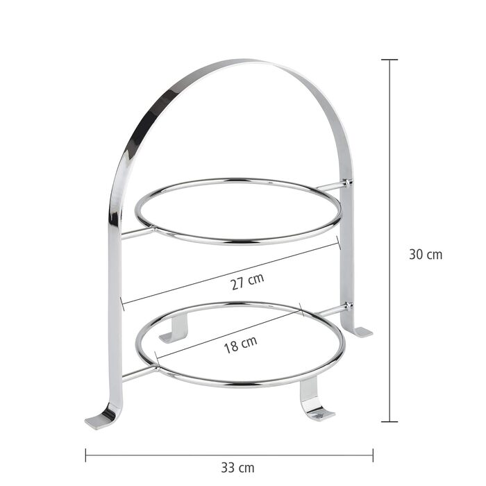 Стійка для сервірування APS високоякісна хромована металева підставка для торта на 3 тарілки з максимальним Ø 27 см - загальна висота 43 см (тарілки в комплект не входять) (2 тарілки - Ø 27см)