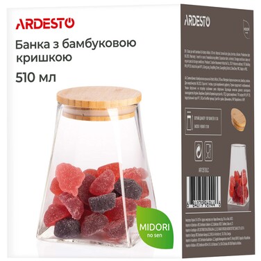 ARDESTO Midori Банка для хранения, 510 мл, стекло, бамбук, коническая, прозрачная