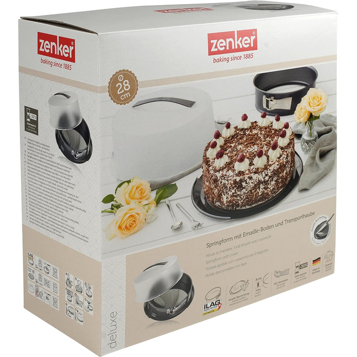 Пружинна форма Zenker 7020 з кришкою для транспортування Ø 28 см DELUXE, форма для випікання з емальованим плоским дном і витяжкою для перенесення, кругла форма для торта з собою (колір чорний металік), кількість ука 28 см одинарна