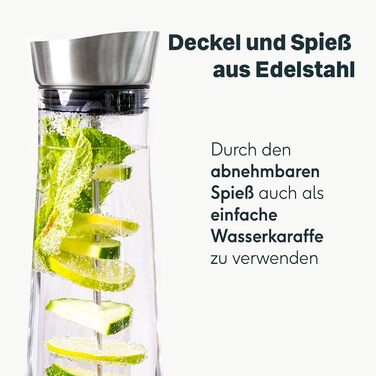 Скляний графин SILBERTHAL з фруктовою вставкою - графин для води з кришкою - можна мити в посудомийній машині, прозорий (1 л фруктова шпажка)