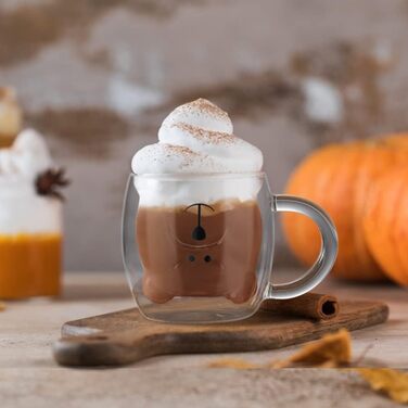 Двостінні милі келихи для лате макіато з різдвяною ялинкою, 270 мл, кавова чашка, різдвяна кружка з ситечком для чаю різдвяна ялинка, склянки для молока, льоду, різдвяні подарунки для жінок і дітей (тип 3 - кухоль Щасливий ведмедик, тип 3 - 280 мл * 1)