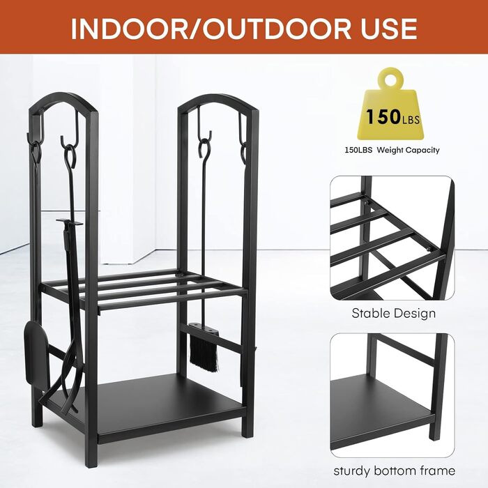 Підставка для дров з 4 камінними інструментами TLSUNNY