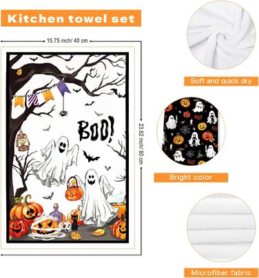 Кухонні рушники Arquiel Retro Luscuncher з мікрофібри, 2 шт., зимові кухонні рушники, абсорбуючі, подарунок на свято, новосілля, прикраса кухні (Хелловін 02, 40 x 60 см)