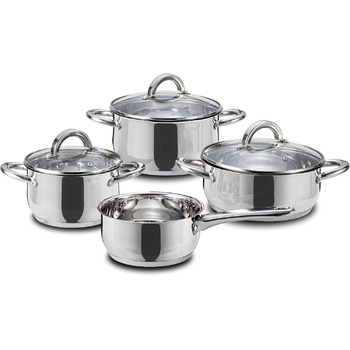 Набір з 4 каструль з нержавіючої сталі зі скляними кришками Linnuo