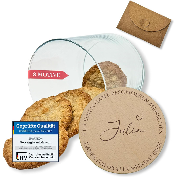 Персоналізовані банки для зберігання з кришками, невеликі подарунки, персоналізовані банки для печива, подарунки з подякою, дерев&39яні кришки з гравіюванням, персоналізовані подарунки, подарунки з подякою (Дизайн 2, 880 мл)