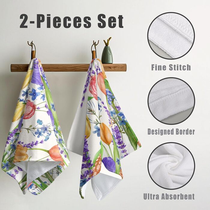 Різдвяні кухонні рушники Kwlegh, рушник для рук, різдвяна ялинка, цукерка-тростина, сніжинка, рушник для пальців, набір з 2 шт. , милий чоловічий банний рушник, високопоглинаючі рушники, 36 x (тюльпан і лаванда)