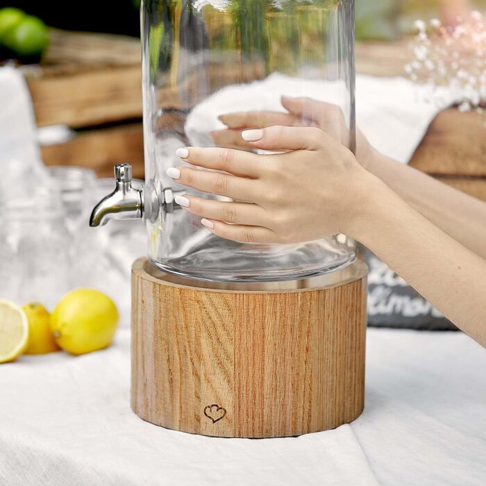 З краном і підставкою з нержавіючої сталі в дубі, диспенсер для лимонаду, вінтажна дизайнерська банка Мейсона (диспенсер для напоїв 5 л)