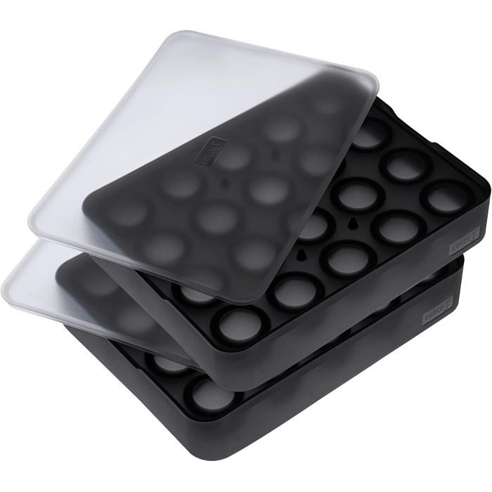 Силіконова льодогенератор Lurch ICE FORMER преміум-класу з кришкою для 20 кубиків льоду 3 см, чорний колір, кубики 3 см (кульки 3 см, набір з 2 шт. )