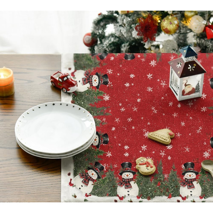 Модна червона різдвяна скатертина у формі сніговиків 100 x 100 см, червона Artoid Mode