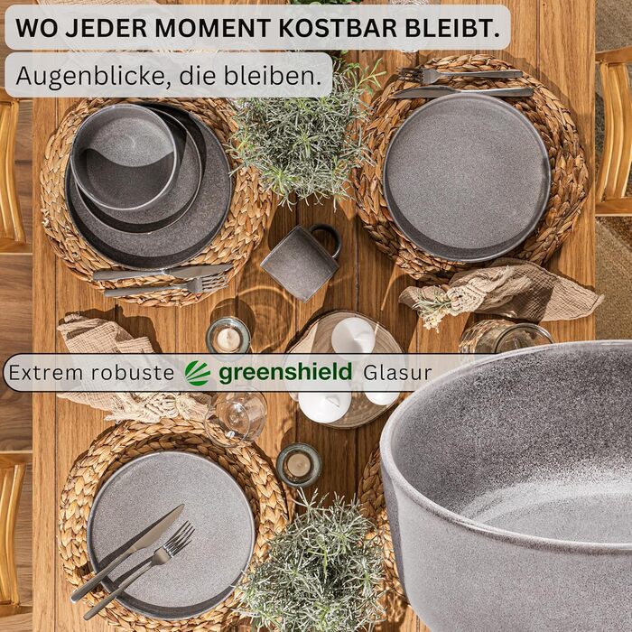ПОСУД Комбінований сервіз на 6 персон, набір тарілок кавовий кухоль макаронна миска 30 шт. , набір посуду з керамограніту посудомийна машина - мікрохвильова піч - стійкий до подряпин, набір посуду з керамограніту КОЛЕКЦІЯ ЦІННОСТЕЙ (Cairo moon сірий, миск