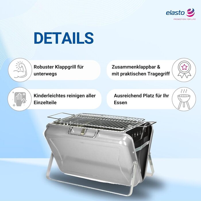 Портативный гриль на уголь серебряный elasto PROMOTION FOR LIFE
