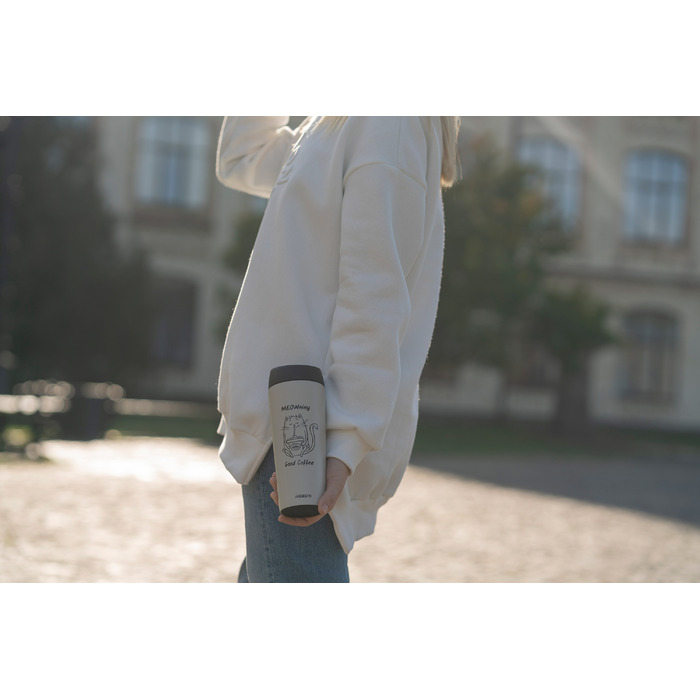 Термокружка ARDESTO Coffee Time Meowning 450 мл, Нержавеющая сталь, Бежевый