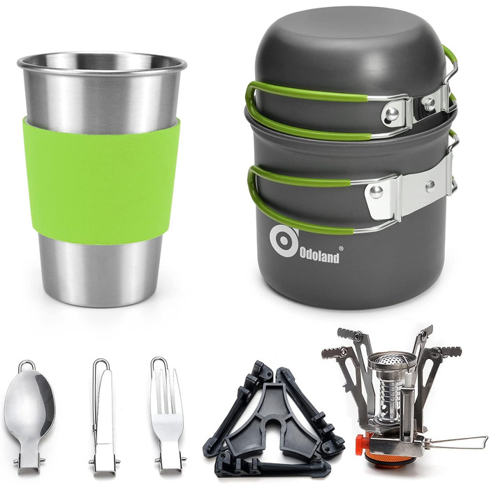 Набор посуды для кемпинга из 9 предметов, мини-кемпинговая печь Odoland